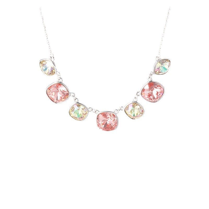 multicoloured block crystal necklace for women fashionable popular clavicle necklace multicoloured block crystal necklace for women fashionable popular clavicle necklace