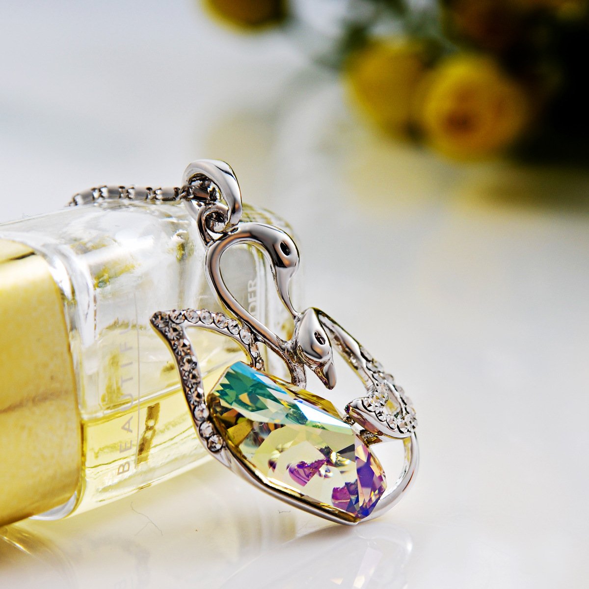double swan crystal necklace austrian element crystal swan pendant double swan crystal necklace austrian element crystal swan pendant