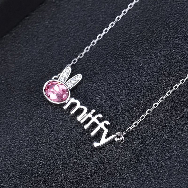 rabbit crystal necklace for women, sweet and cute, non fading alloy letter collarbone chain rabbit crystal necklace for women, sweet and cute, non fading alloy letter collarbone chain