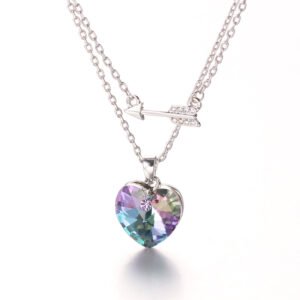 Purple Light Love Crystal Necklace for Women Cupid's Arrow Double-layer Pendant Collarbone Chain