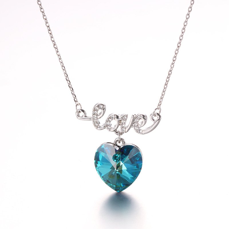 love heart blue crystal necklace european and american fashion necklace for women with full diamond letter pendant love heart blue crystal necklace european and american fashion necklace for women with full diamond letter pendant