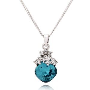 full diamond coloured blue crystal necklace simple pendant clavicle chain