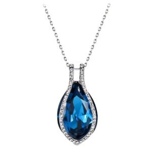 oval sea blue crystal necklace with pavé austrian crystal pendant choker