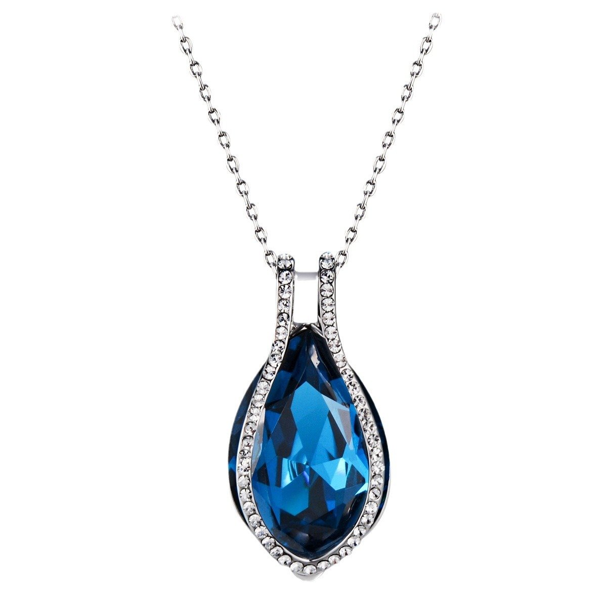 oval sea blue crystal necklace with pavé austrian crystal pendant choker oval sea blue crystal necklace with pavé austrian crystal pendant choker