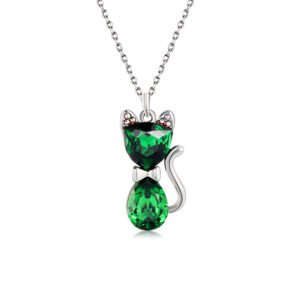 cat crystal pendant necklace for women with austrian crystal animal collarbone chain