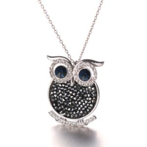 owl crystal necklace for women with micro pave full diamond animal pendant