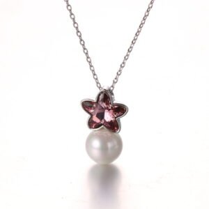 pentagram crystal pearl pendant necklace for women, colourfast collarbone chain
