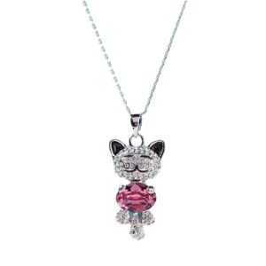 crystal cat pendant necklace choker ...