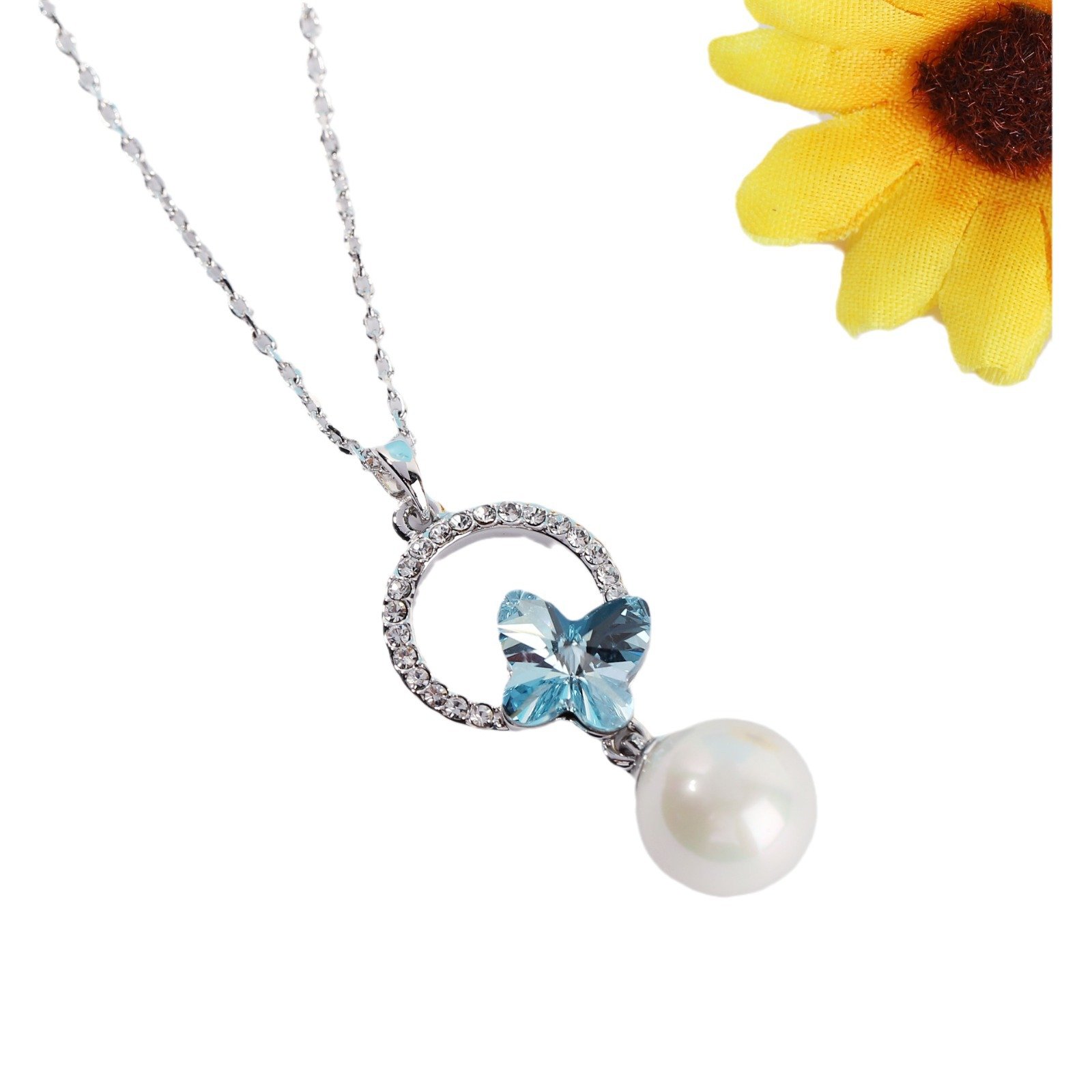 crystal butterfly necklace for women, colourfast, pearl pendant necklace crystal butterfly necklace for women, colourfast, pearl pendant necklace