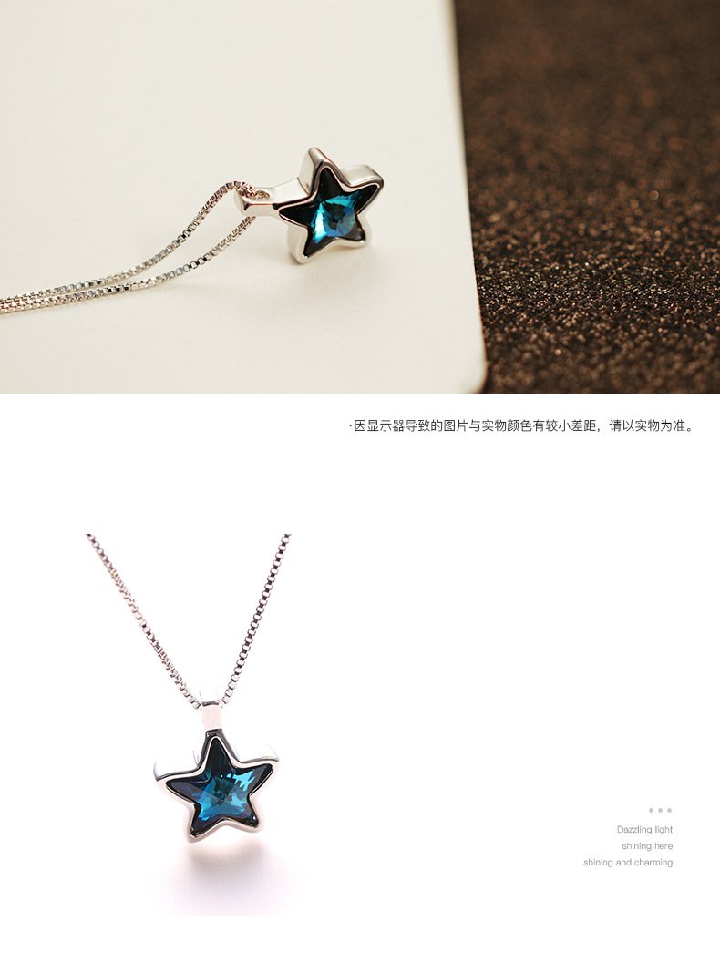 star crystal necklace for women blue diamond pentagram sweet star shaped clavicle chain star crystal necklace for women blue diamond pentagram sweet star shaped clavicle chain