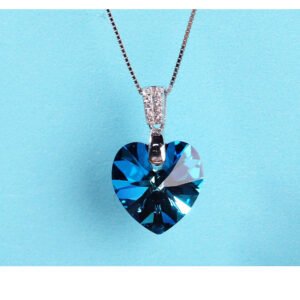 s925 sterling silver ocean's heart necklace for women, heart shaped crystal clavicle chain