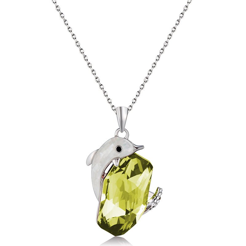 dolphin crystal necklace for women with dolphin playing with a shiny bead pendant dolphin crystal necklace for women with dolphin playing with a shiny bead pendant