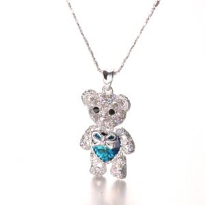 butterfly bow bear crystal necklace fully paved super sparkling fierce bear sweater chain long pendant necklace