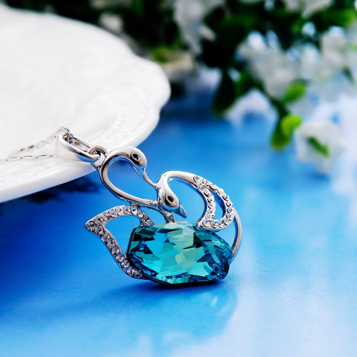 double swan crystal necklace austrian element crystal swan pendant double swan crystal necklace austrian element crystal swan pendant