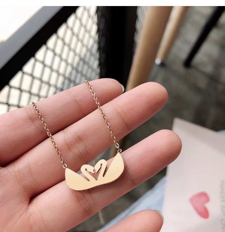 double swan pendant necklace in rose gold, non fading short collarbone chain double swan pendant necklace in rose gold, non fading short collarbone chain