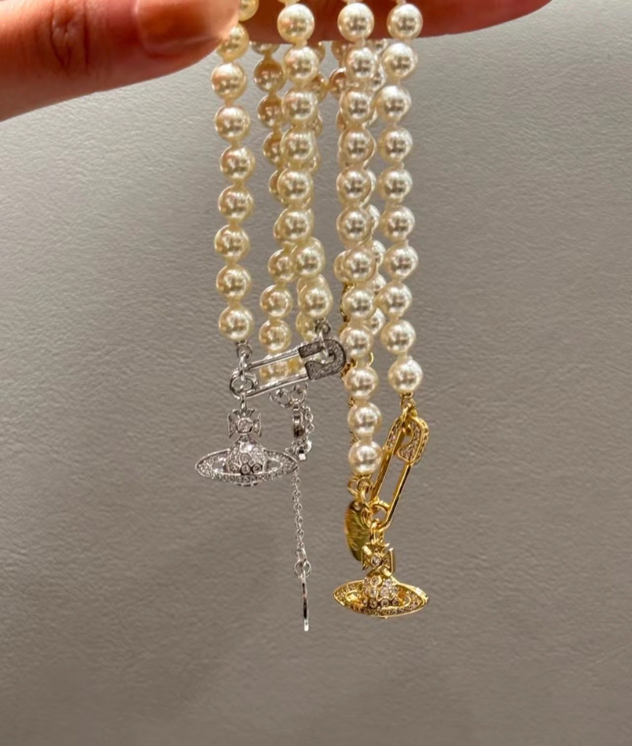 safety pin saturn pearl pendant necklace fashion women's collarbone chain safety pin saturn pearl pendant necklace fashion women's collarbone chain