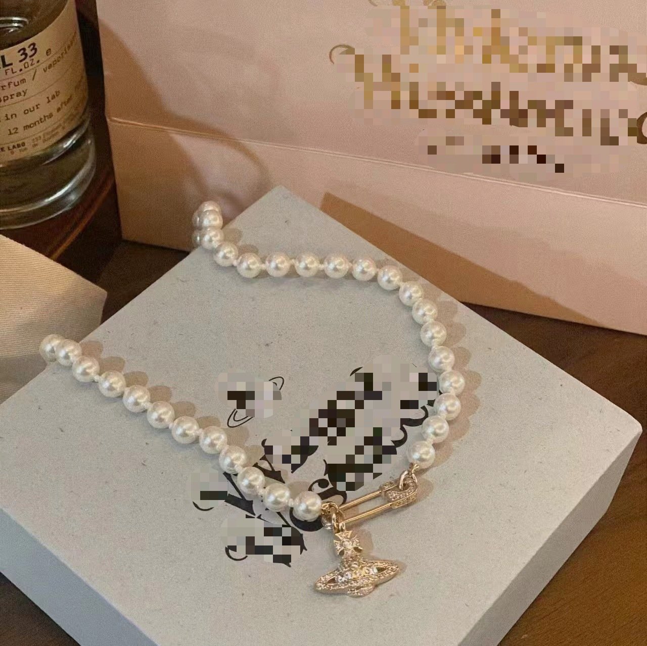 safety pin saturn pearl pendant necklace fashion women's collarbone chain safety pin saturn pearl pendant necklace fashion women's collarbone chain