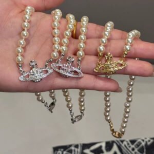 saturn necklace with pearl clavicle chain