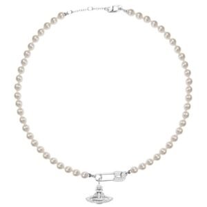 safety pin saturn pearl pendant necklace fashion women's collarbone chain