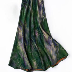 large flare silk floral organza fishtail skirt with extended bias cut, slim fit mulberry silk blue dress half skirt (复制)